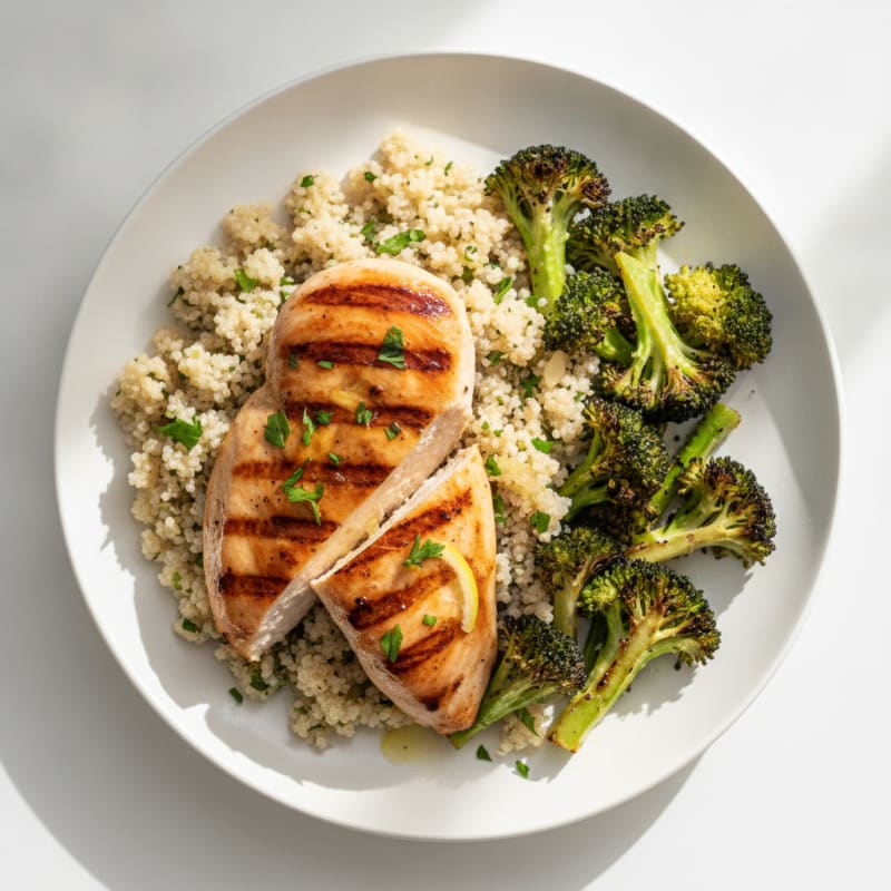Grilled Chicken Breast with Quinoa and Roasted Broccoli