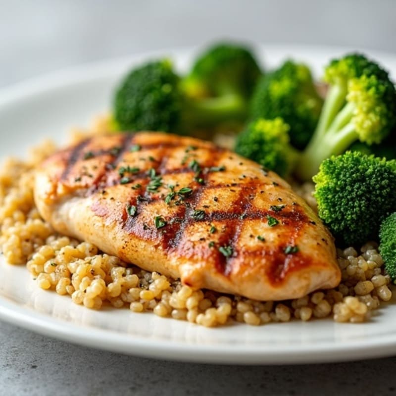Grilled Chicken Breast with Quinoa and Steamed Broccoli