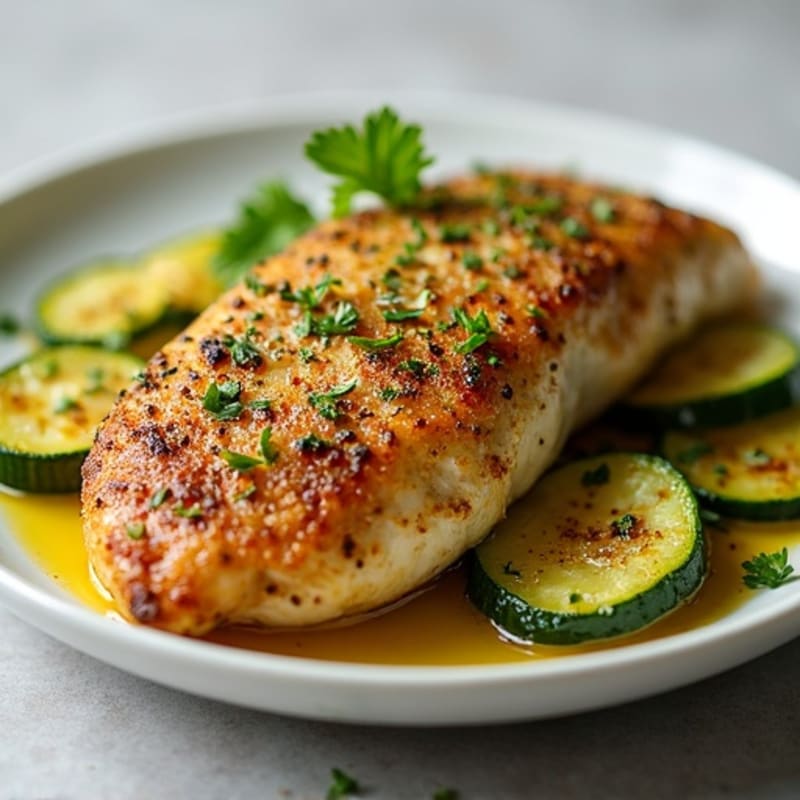 Herb-Crusted Pan Seared Chicken with Garlic Zucchini