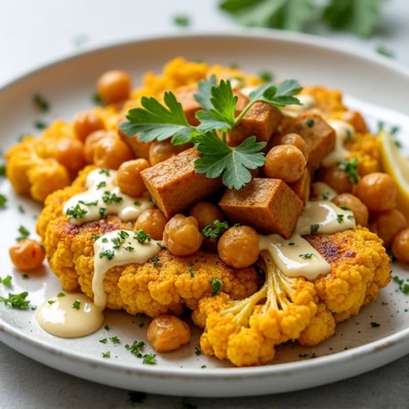 Crispy Turmeric Cauliflower Steaks with Tahini Drizzle