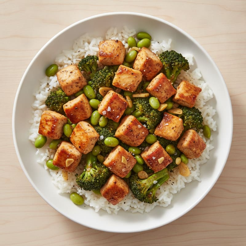 Chicken Edamame Broccoli Rice Bowl