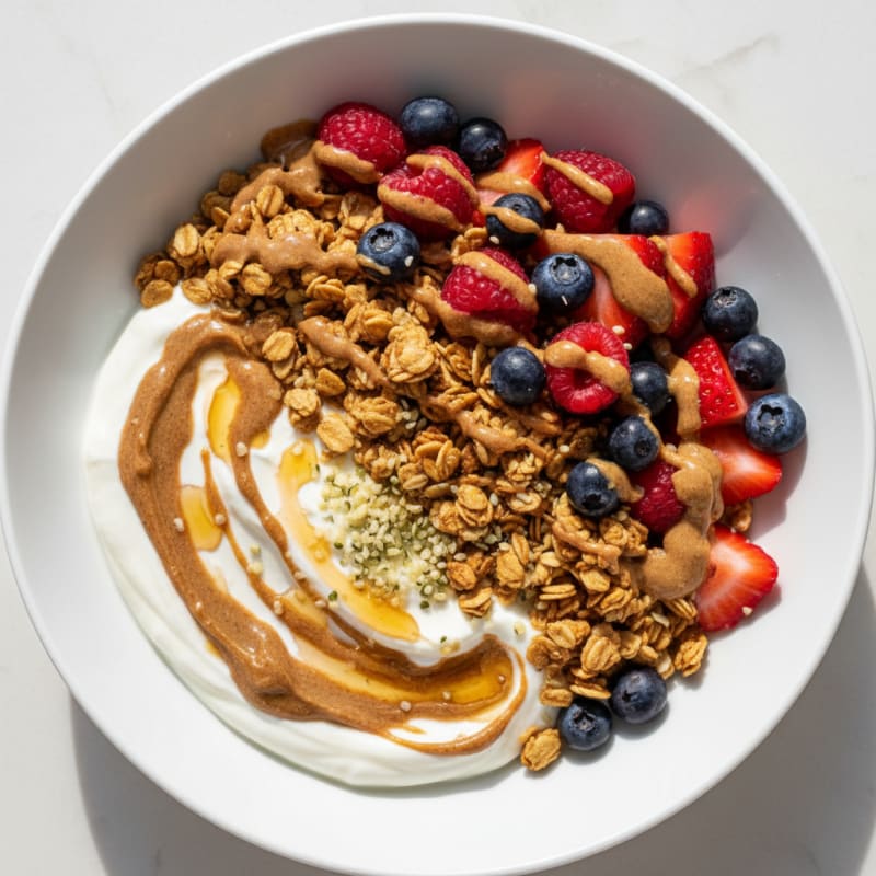 Creamy Greek Yogurt Bowl with Protein Granola and Mixed Berries