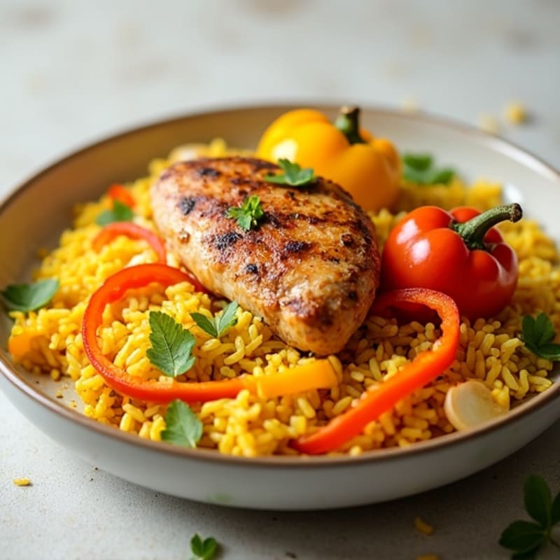 Tender Chicken and Fluffy Yellow Rice Skillet with Bell Peppers