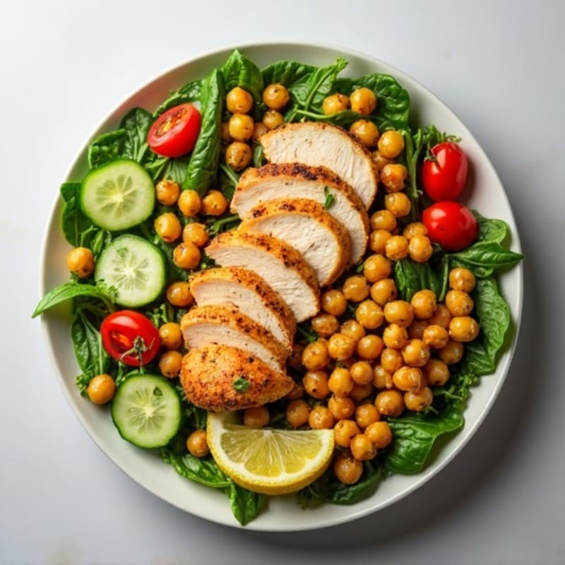 Grilled Chicken Breast Salad with Roasted Chickpeas