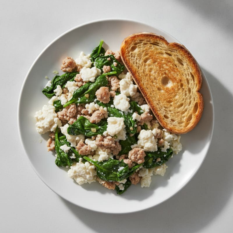 Turkey Egg White Scramble with Sautéed Spinach and Toasted Sourdough