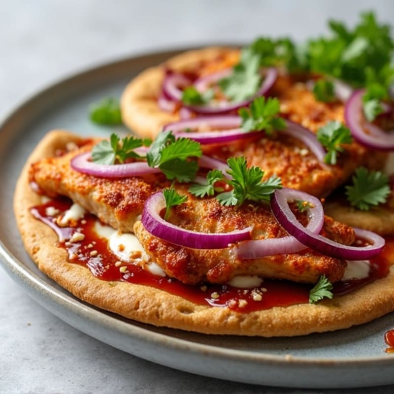 Crispy BBQ Chicken Flatbread with Red Onion and Cilantro