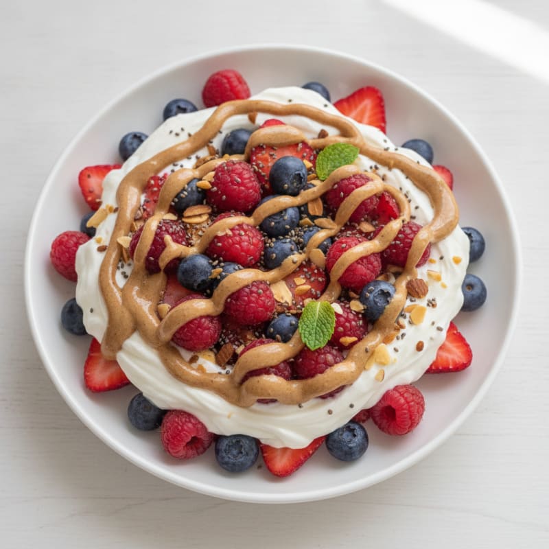 Greek Yogurt Protein Parfait with Mixed Berries and Almond Butter
