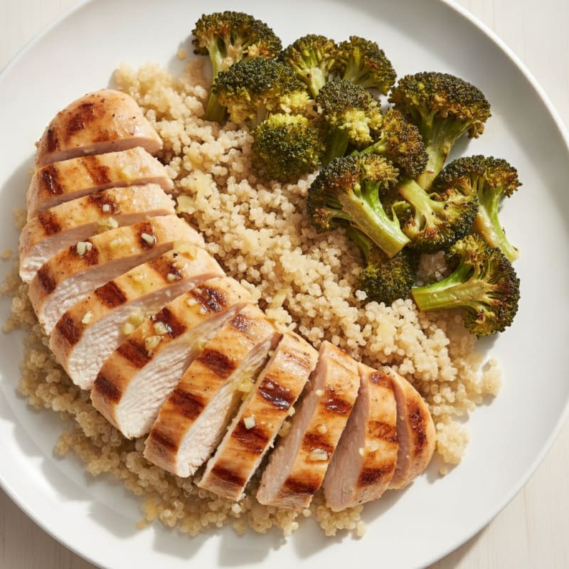 Grilled Chicken Breast with Quinoa and Roasted Broccoli