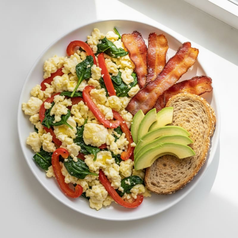 Egg White Veggie Scramble with Turkey Bacon