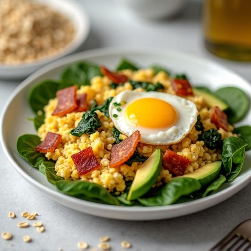 Cottage Cheese Egg Scramble with Spinach and Turkey Bacon