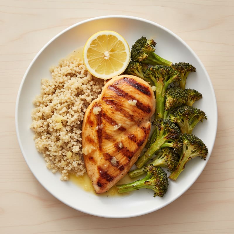 Grilled Chicken Breast with Quinoa and Roasted Broccoli