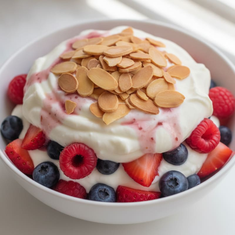 Greek Yogurt Protein Parfait with Mixed Berries and Almonds