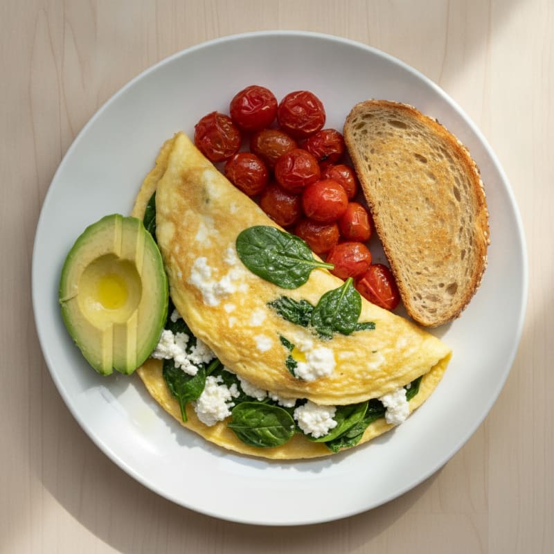 Egg White Spinach Omelette with Cottage Cheese and Cherry Tomatoes