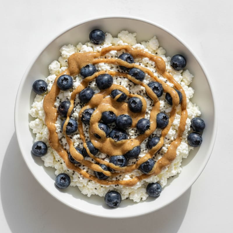 Cottage Cheese Berry Bowl with Chia Seeds and Almond Butter
