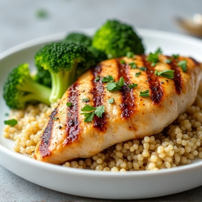 Grilled Chicken Breast with Quinoa and Steamed Broccoli