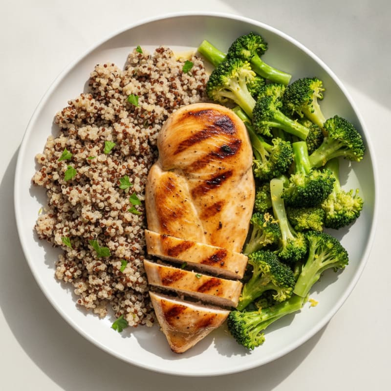 Grilled Chicken Breast with Quinoa and Steamed Broccoli