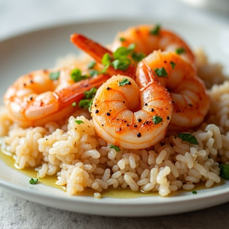 Pan-Seared Garlic Pepper Shrimp with Fluffy Brown Rice