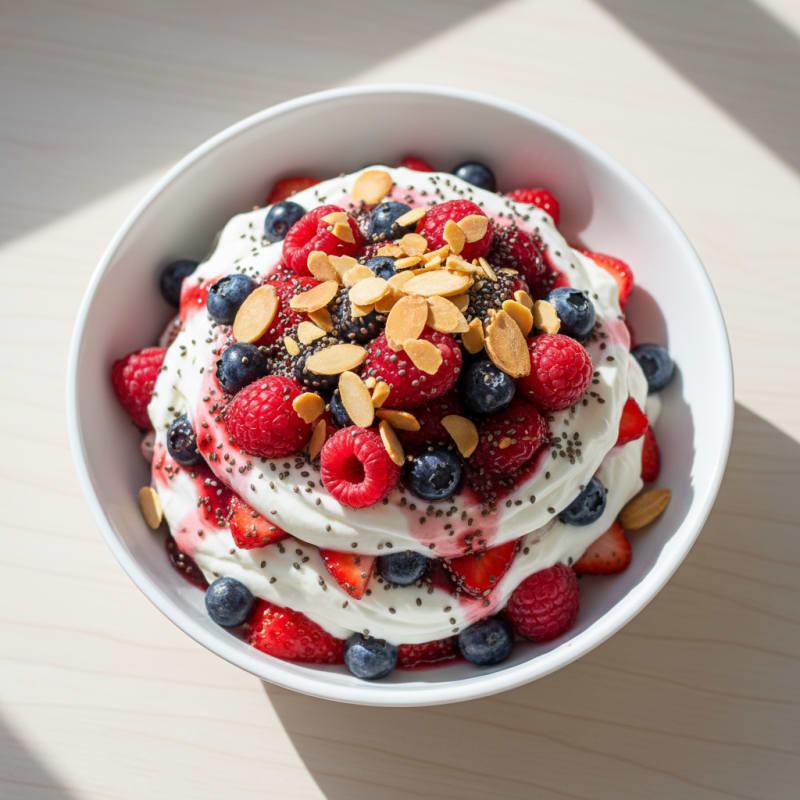Greek Yogurt Protein Parfait with Mixed Berries and Chia Seeds
