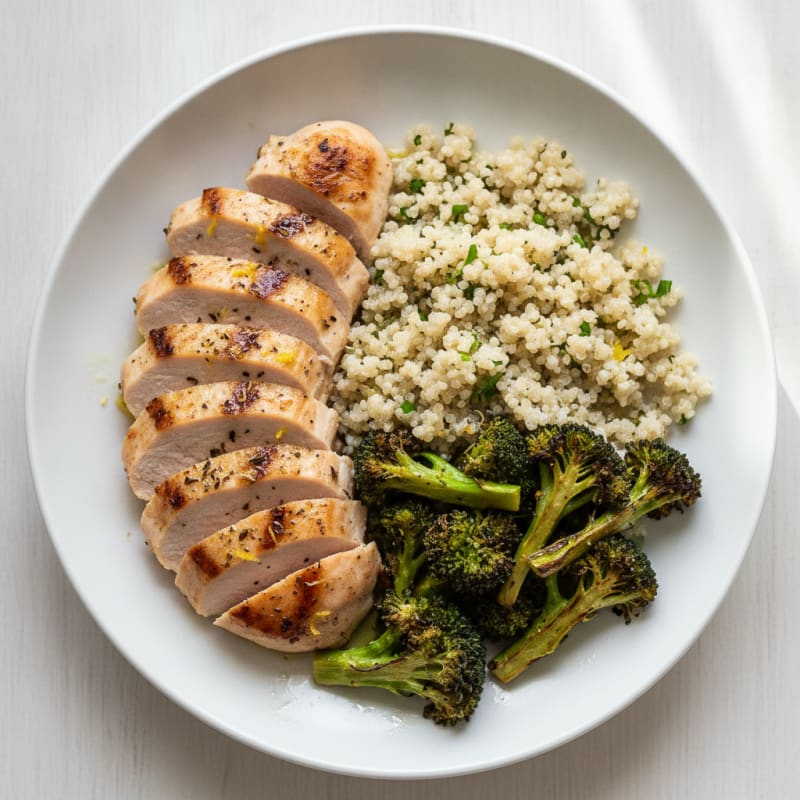 Grilled Turkey Breast with Roasted Broccoli and Quinoa