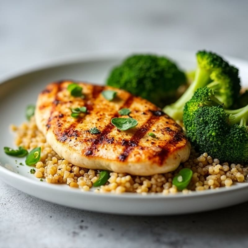 Grilled Chicken Breast with Quinoa and Roasted Broccoli