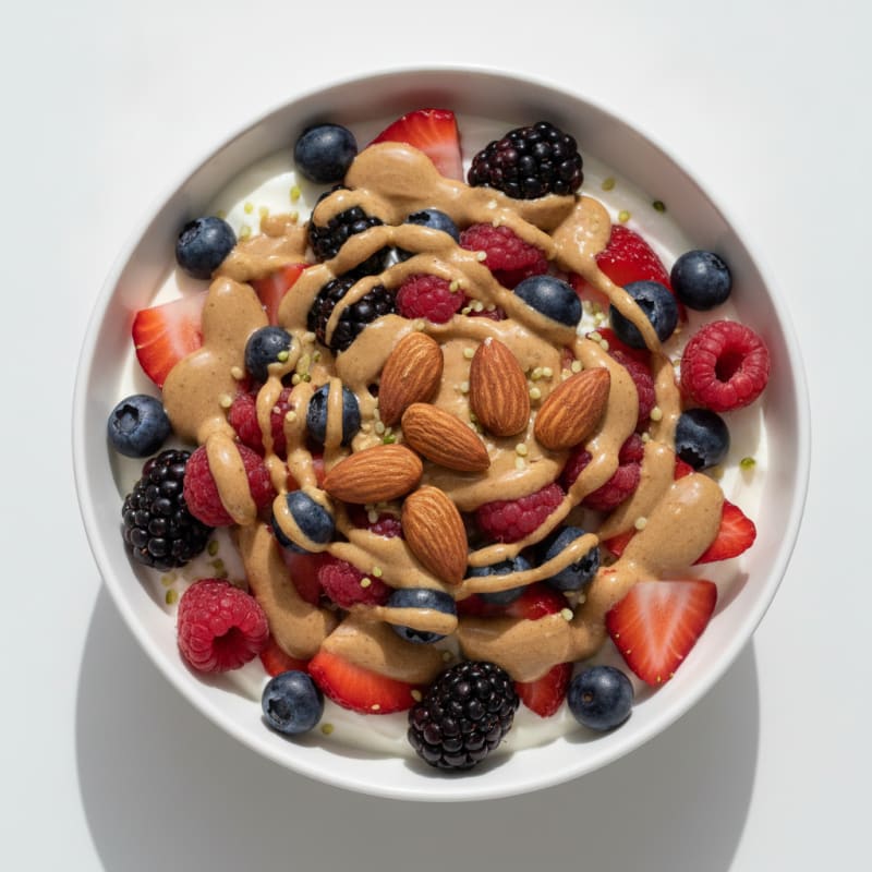 Greek Yogurt Protein Parfait with Mixed Berries and Almond Butter