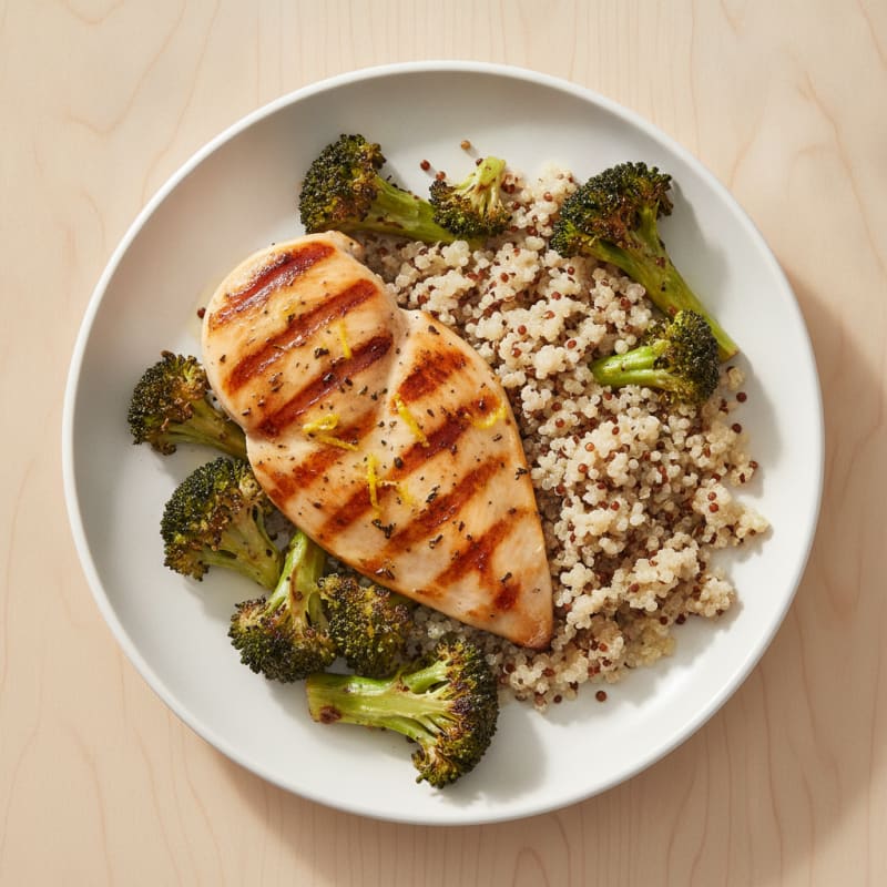 Grilled Chicken Breast with Roasted Broccoli and Quinoa