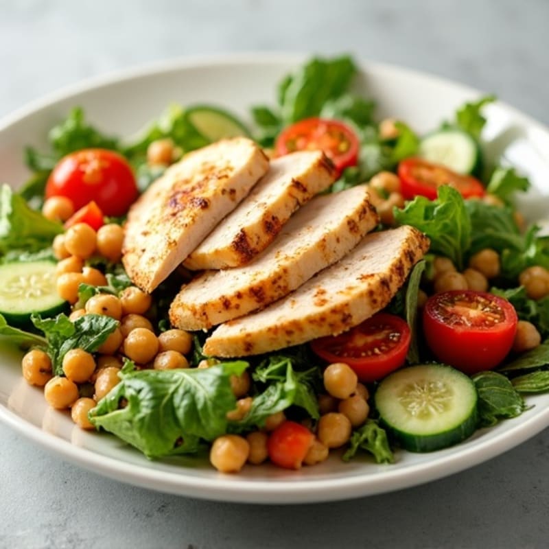 Grilled Chicken Breast Salad with Chickpeas and Lemon-Tahini Dressing