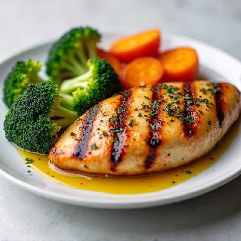 Grilled Chicken Breast with Roasted Sweet Potato and Broccoli