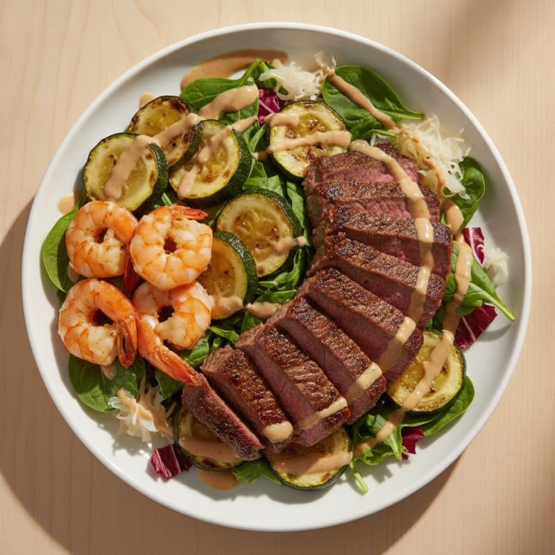 Seared Beef and Shrimp with Roasted Zucchini