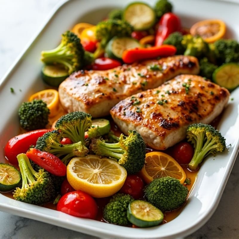 Sheet Pan Lemon Garlic Chicken and Beef with Crispy Vegetables