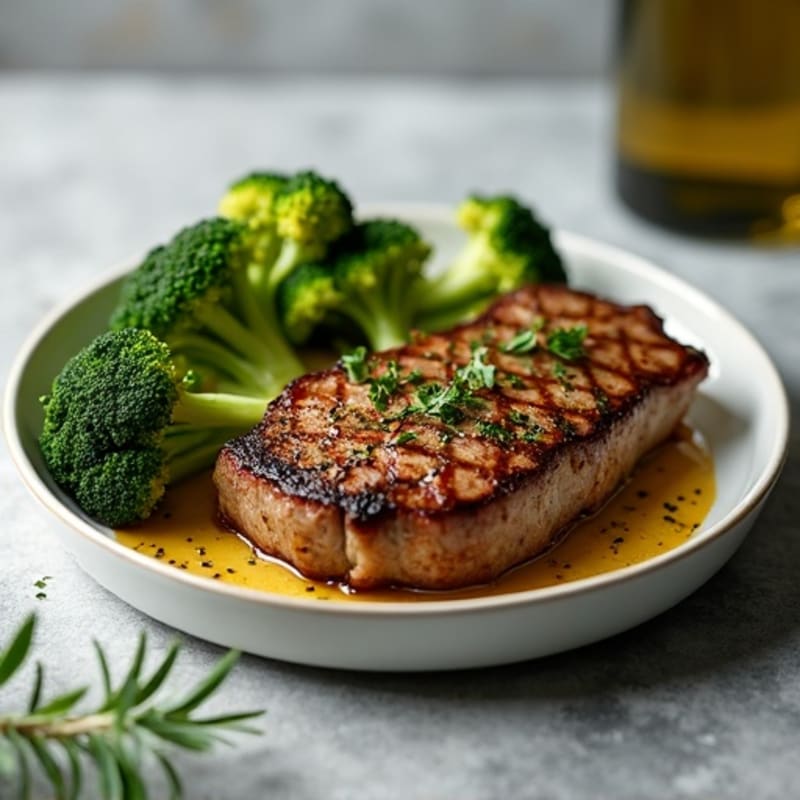 Garlic Herb Pan-Seared Steak with Crispy Roasted Broccoli