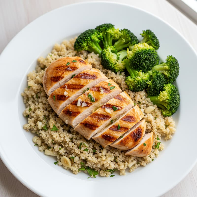 Grilled Chicken Breast with Quinoa and Steamed Broccoli