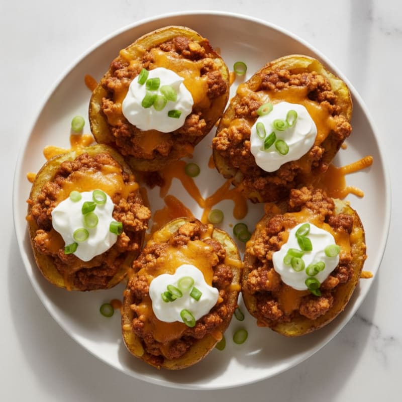 Loaded Chili Cheese Potato Skins