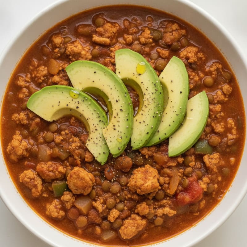 Lentil and Turkey Chili with Avocado