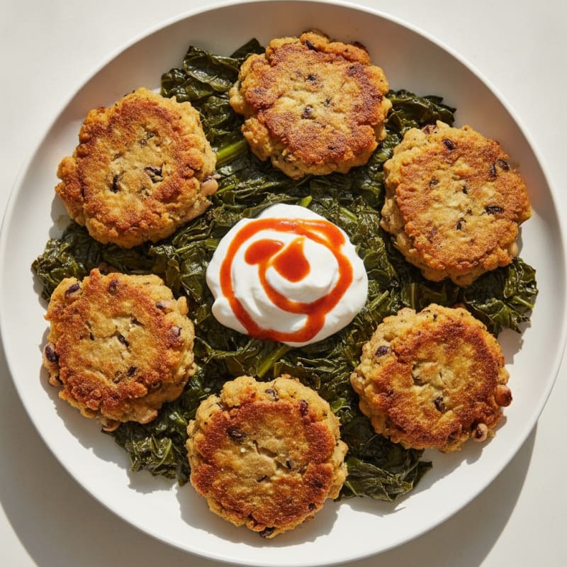 Black-Eyed Pea Fritters with Collard Greens