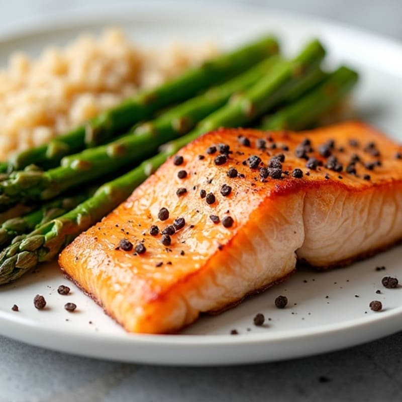 Seared Salmon with Steamed Asparagus and Brown Rice