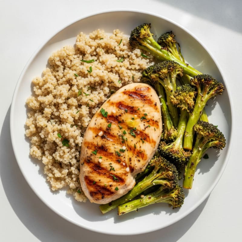 Grilled Chicken Breast with Quinoa and Roasted Broccoli