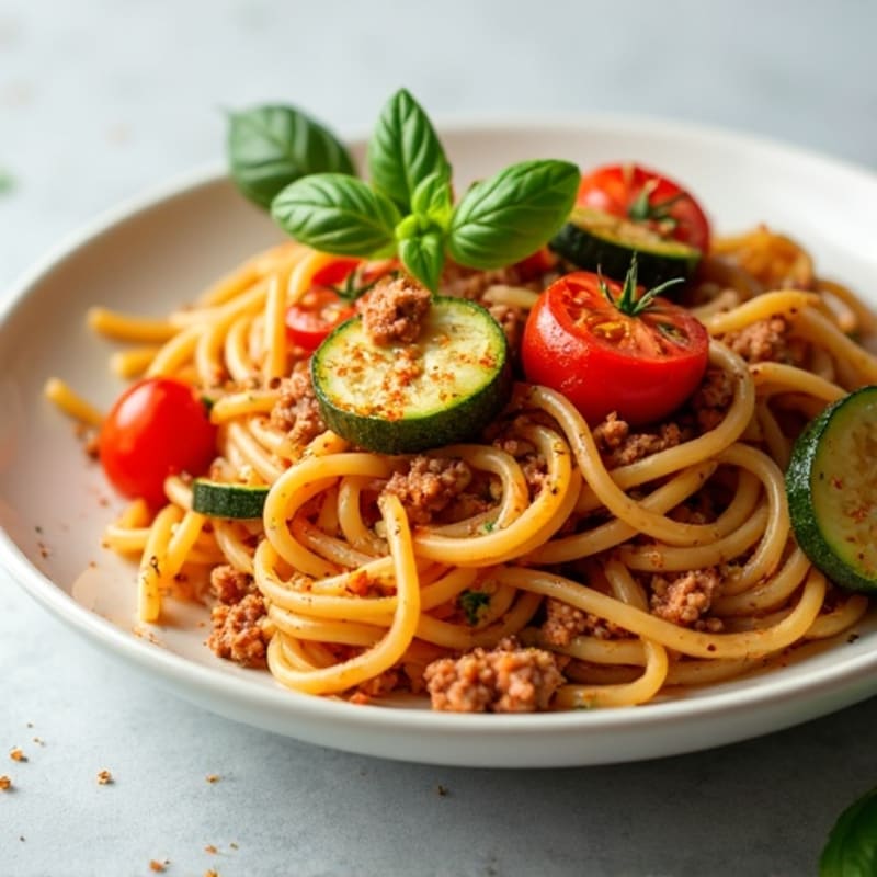 Whole Wheat Spaghetti with Lean Ground Turkey and Fresh Vegetable Marinara