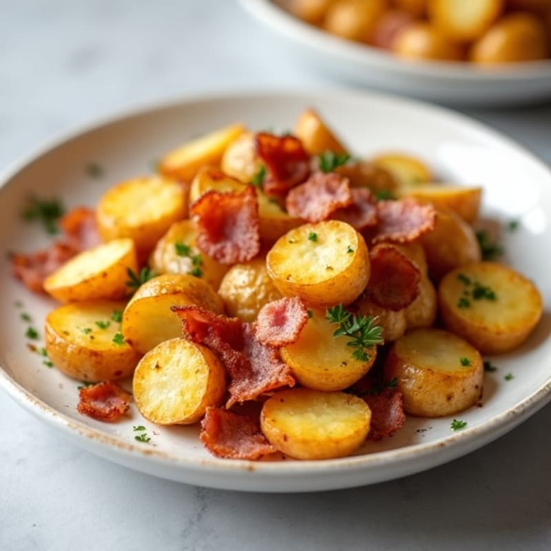 Crispy Roasted Potatoes with Lean Bacon and Creamy Cheesy Sauce