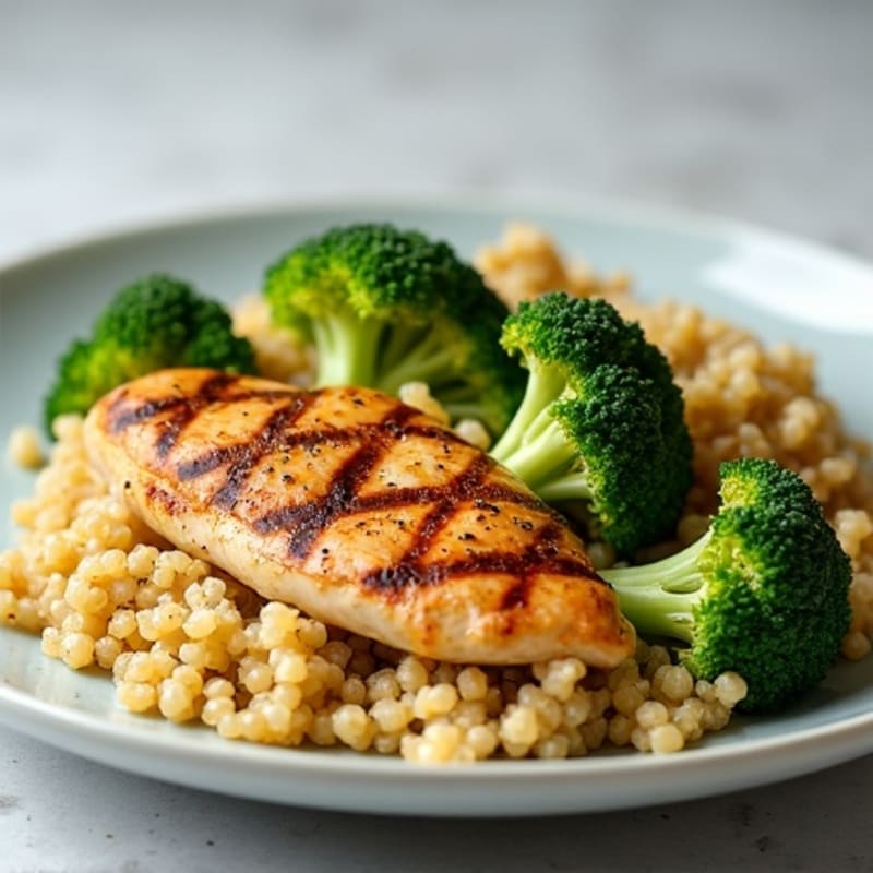 Grilled Chicken Breast with Roasted Broccoli and Quinoa
