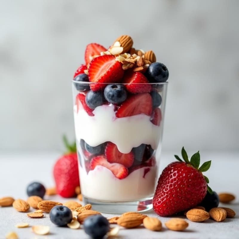 Greek Yogurt Protein Parfait with Mixed Berries and Almonds