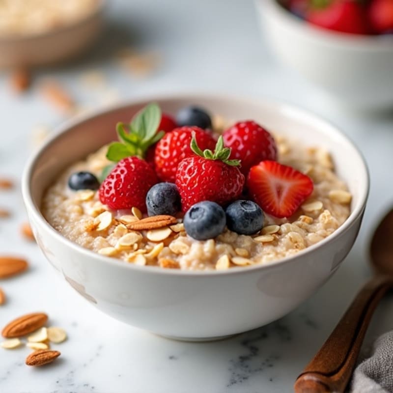 Creamy Protein Oatmeal with Fresh Berries and Toasted Almonds