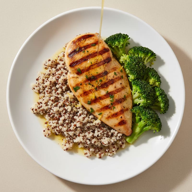 Grilled Chicken Breast with Quinoa and Steamed Broccoli