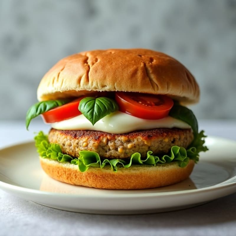 Lean Turkey Burger with Crispy Mozzarella and Fresh Basil