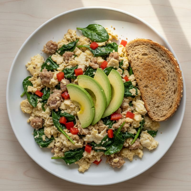 Egg White and Turkey Sausage Scramble with Spinach