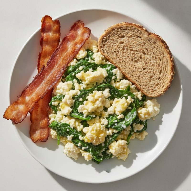 Cottage Cheese Scramble with Spinach and Turkey Bacon