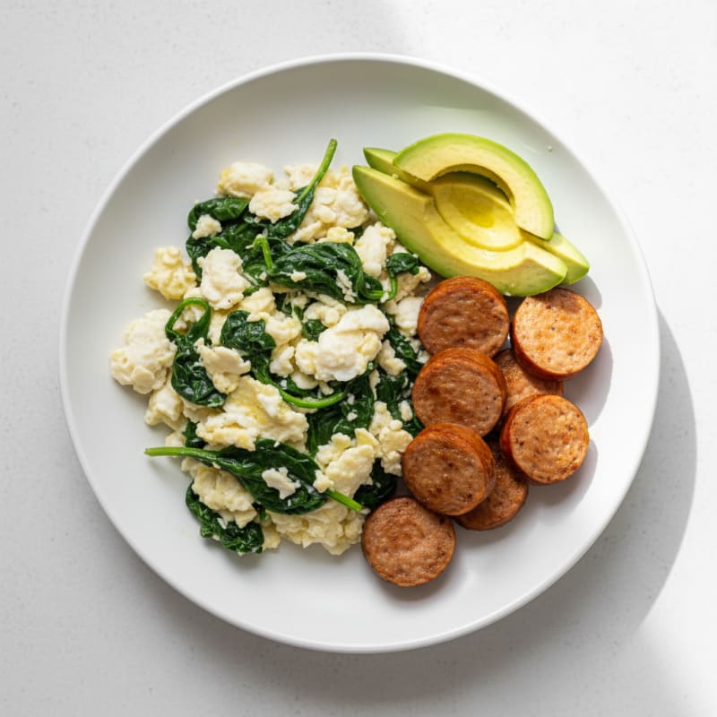 Scrambled Egg Whites with Spinach and Turkey Sausage