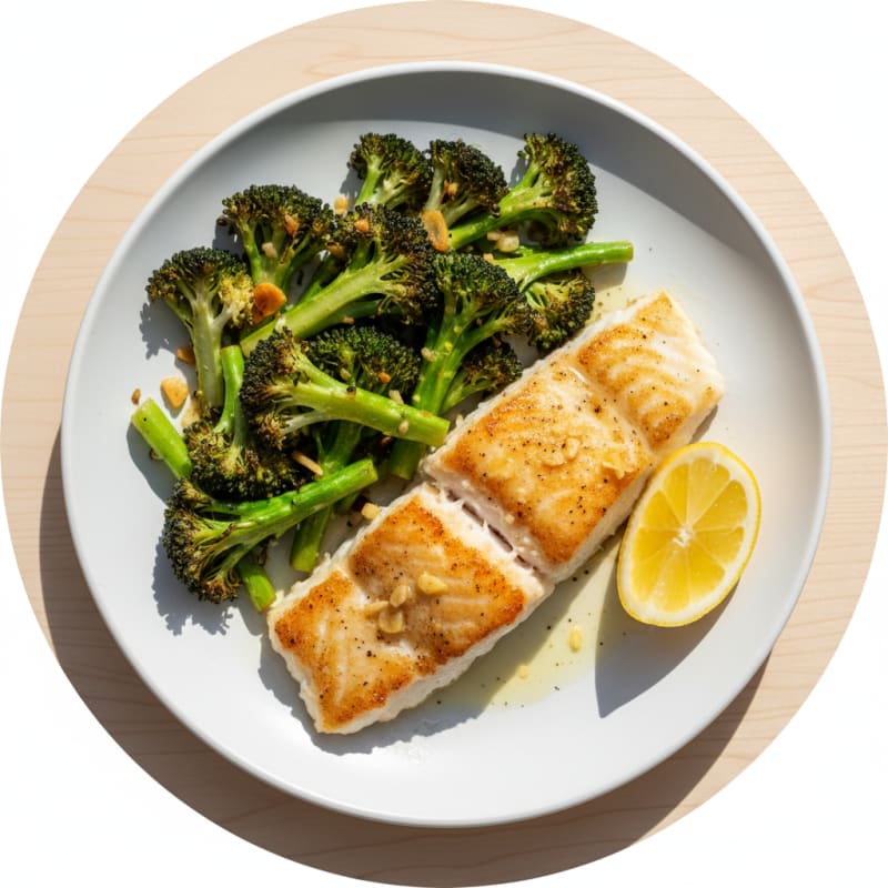 Seared Cod with Roasted Broccoli and Lemon