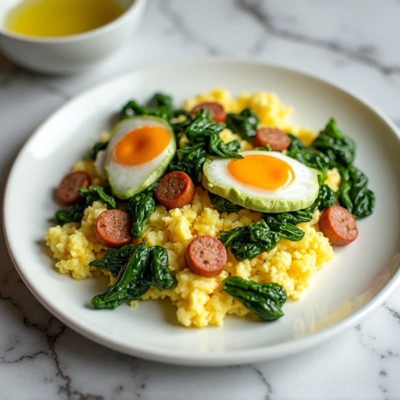 Egg White and Spinach Scramble with Turkey Sausage