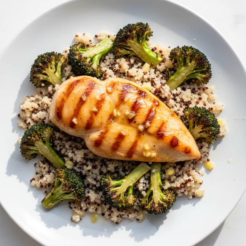 Grilled Chicken Breast with Quinoa and Roasted Broccoli
